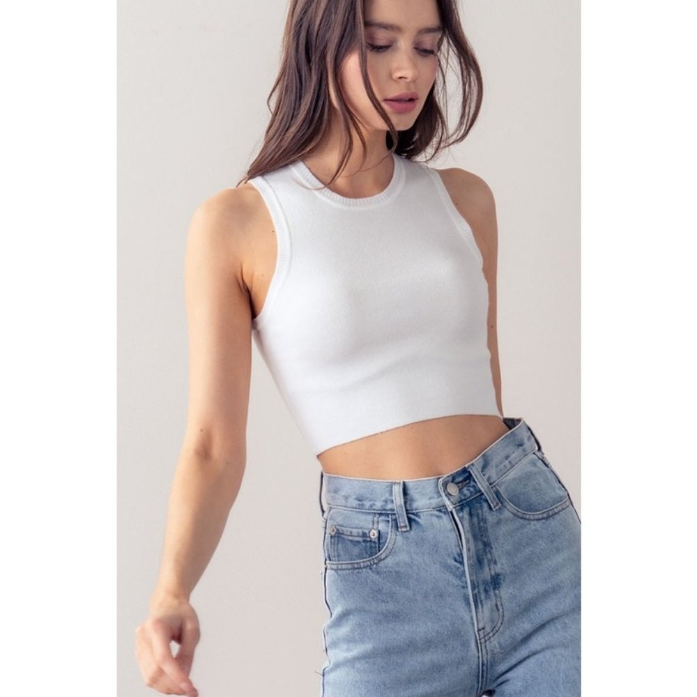 RACERBACK CREW NECK KNIT TANK TOP